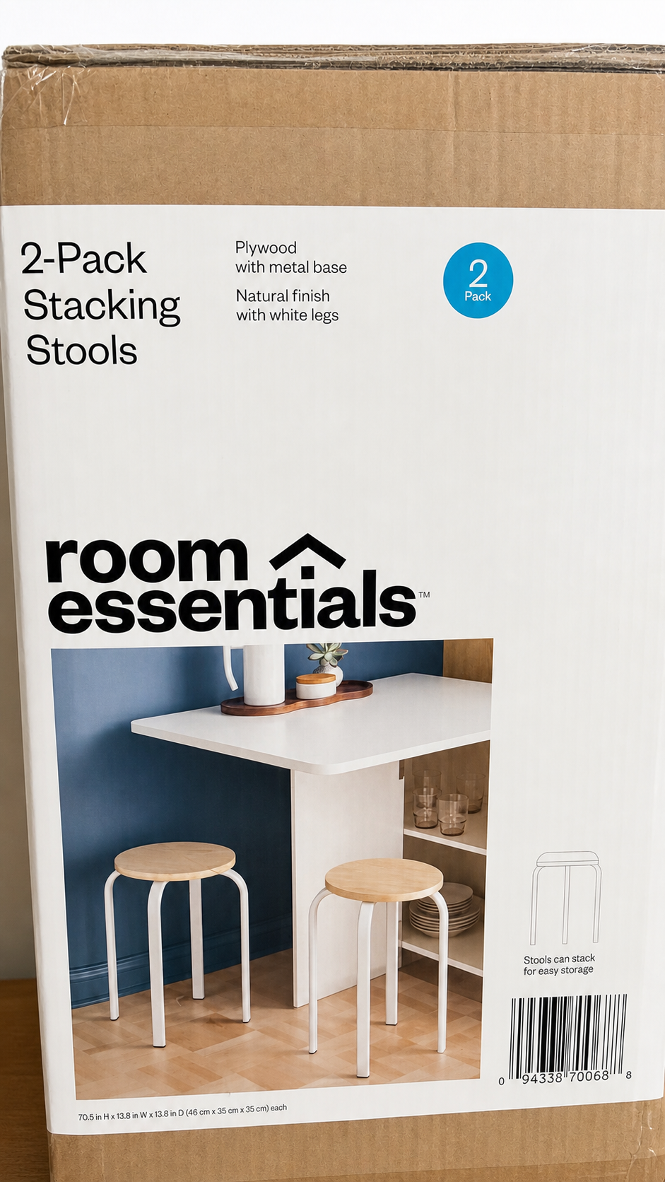 Set of 2 Plywood Stacking Stools with Metal Base - White