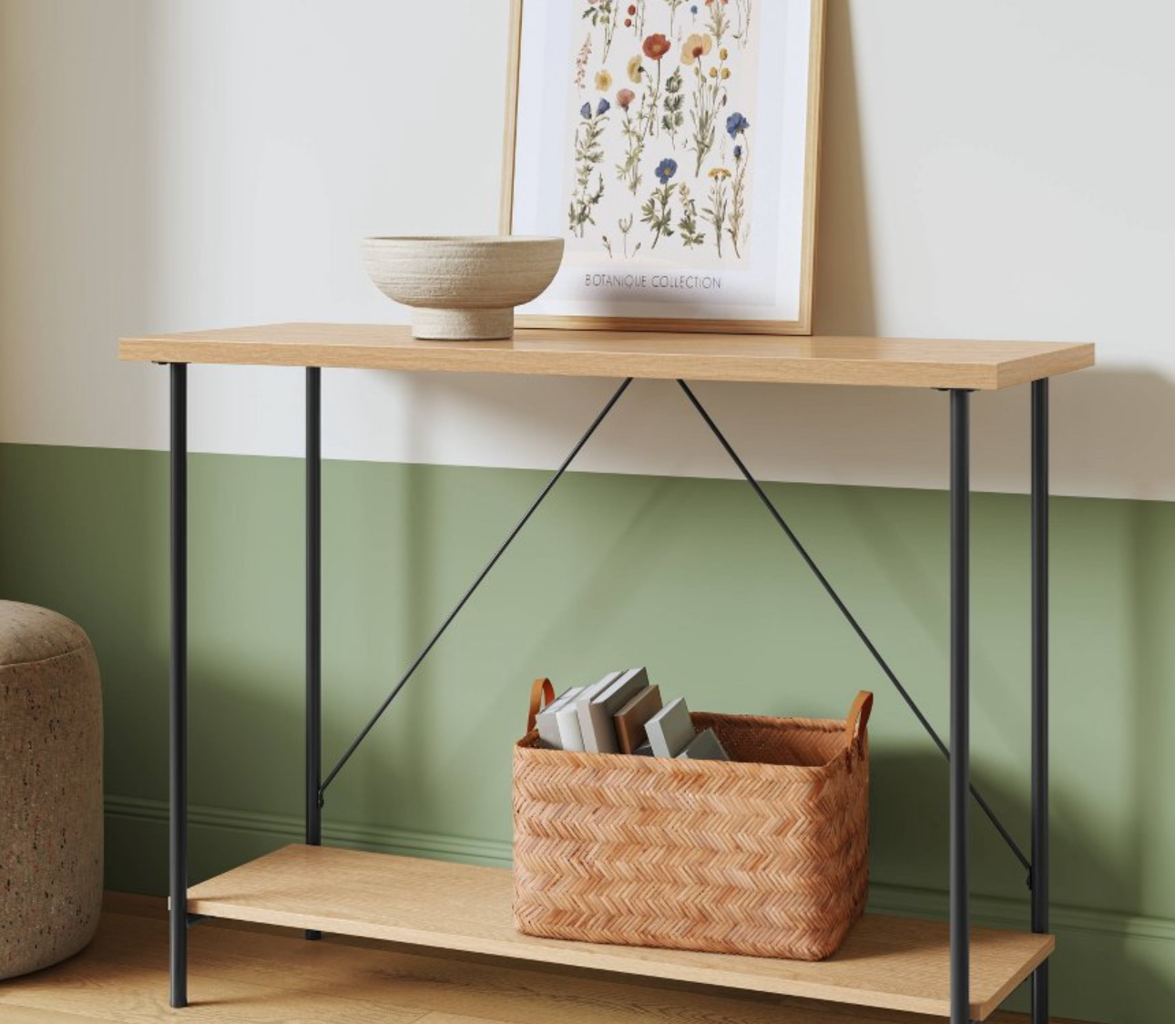 Wood and Metal Console Table - Natural