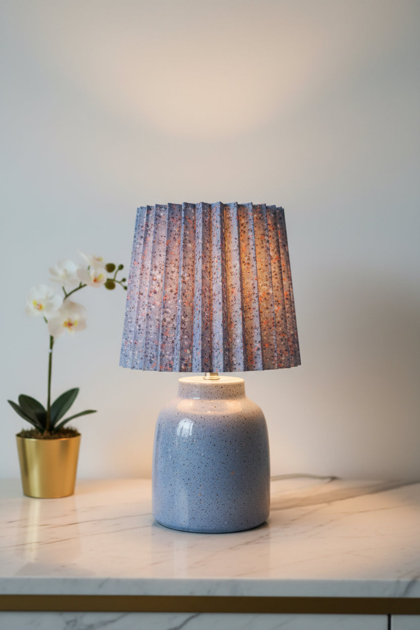 Blue Speckled Table Lamp with Pleated Shade