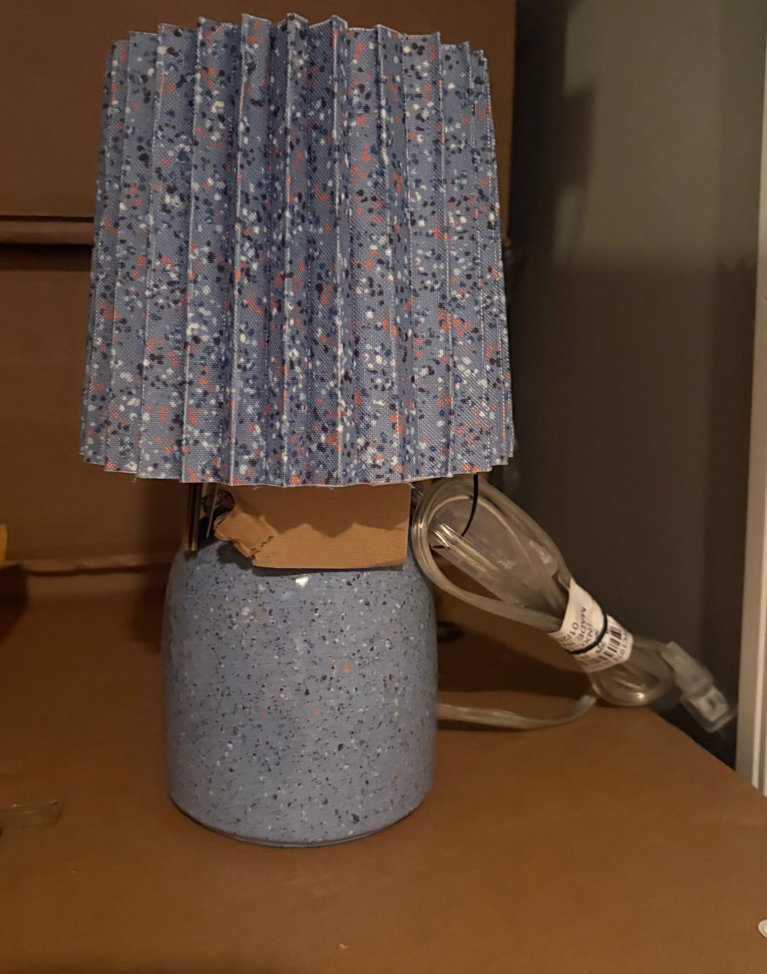 Blue Speckled Table Lamp with Pleated Shade