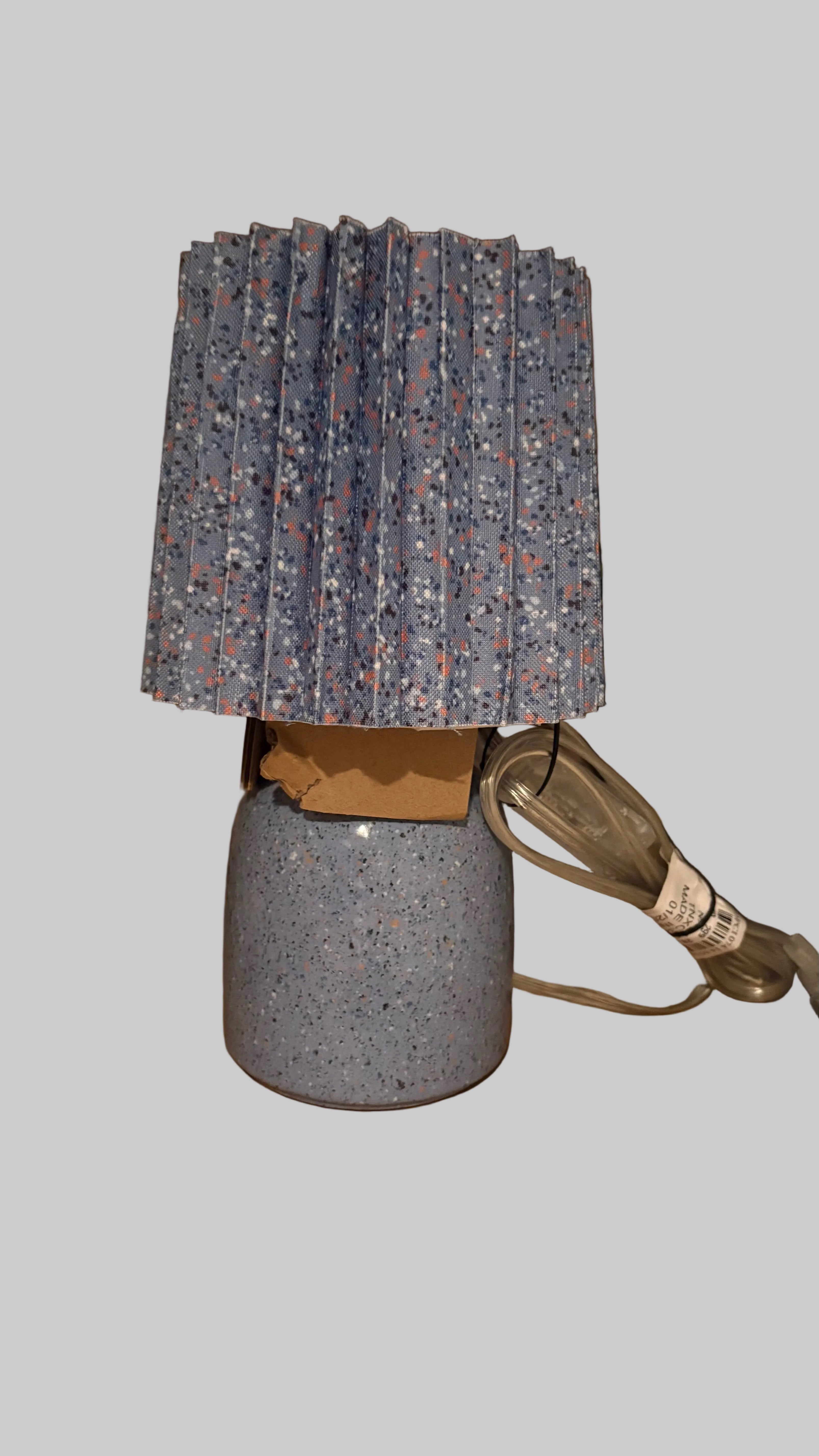 Blue Speckled Table Lamp with Pleated Shade