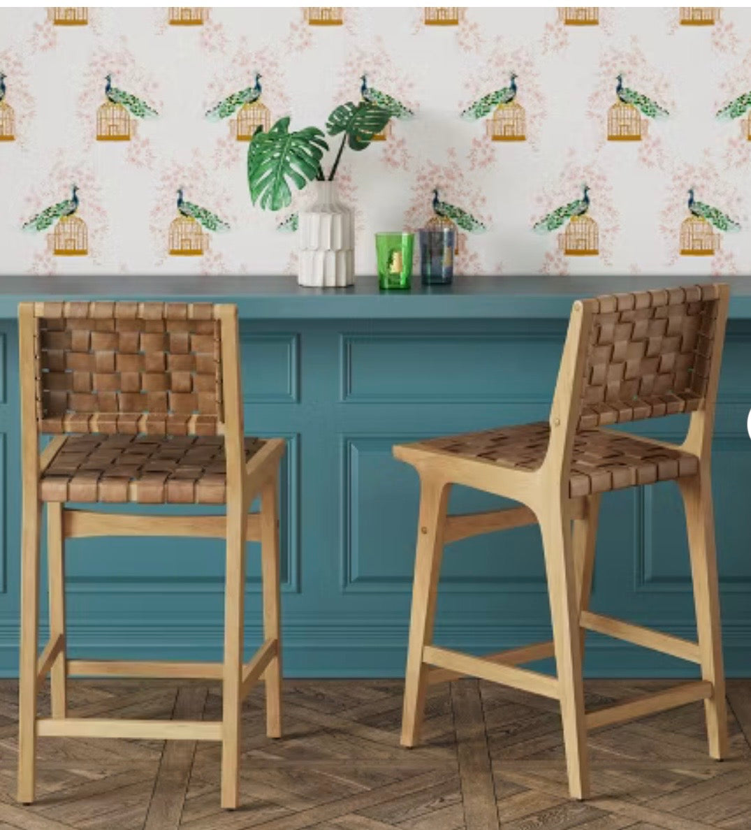 Threshold Ceylon Woven Counter Stool - Brown/Natural Wood