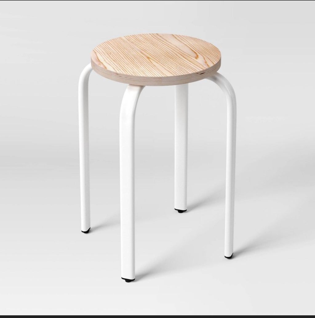 Set of 2 Plywood Stacking Stools with Metal Base - White
