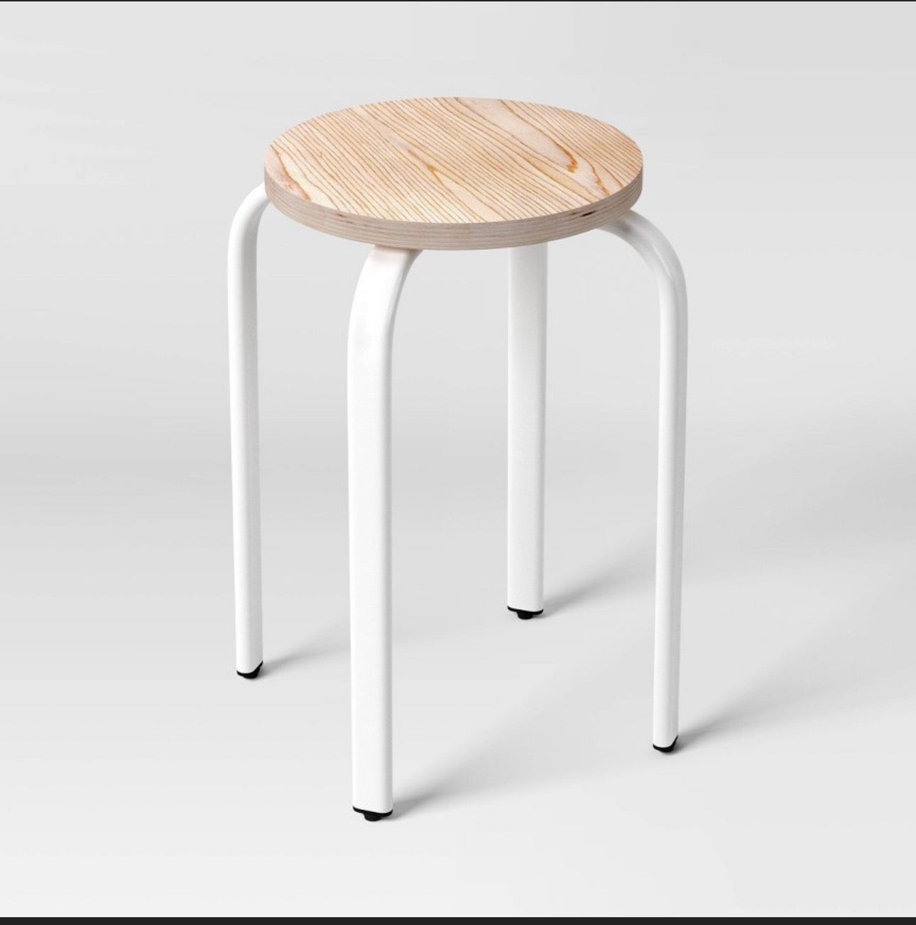 Set of 2 Plywood Stacking Stools with Metal Base - White