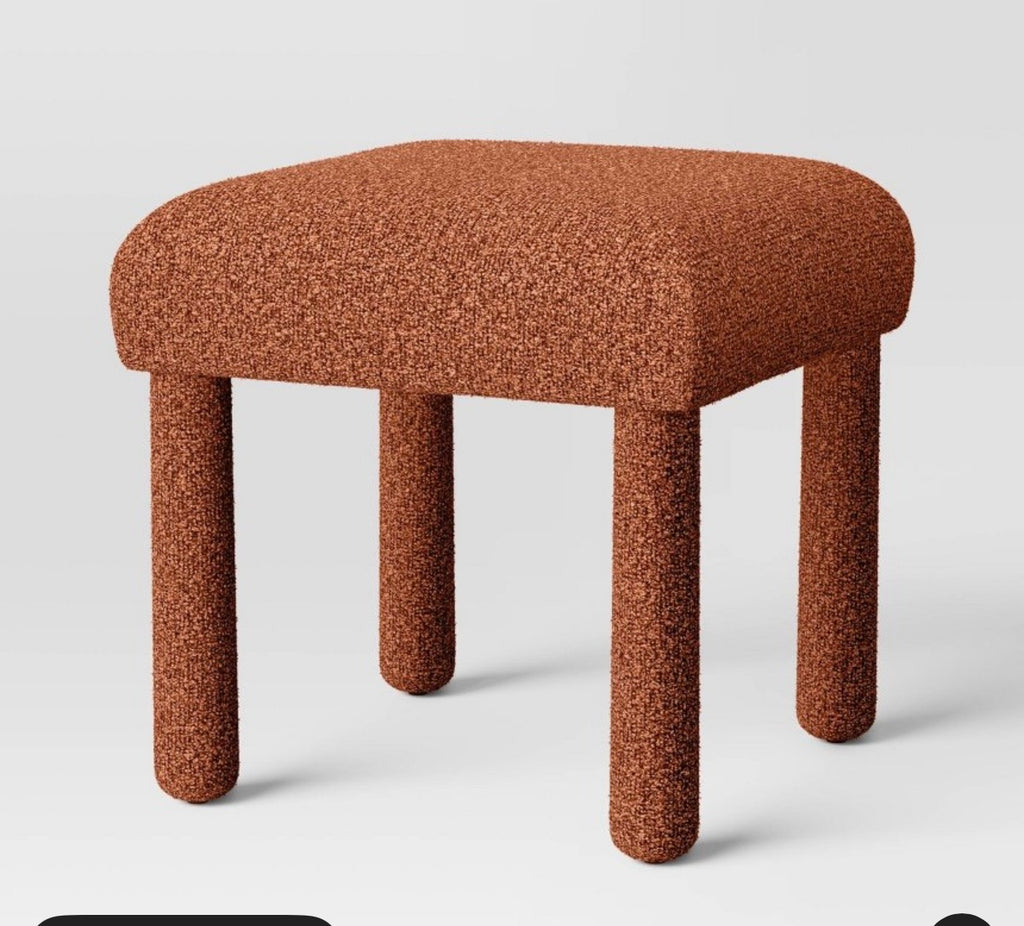 Upholstered Square Stool Ottoman - Rust Boucle