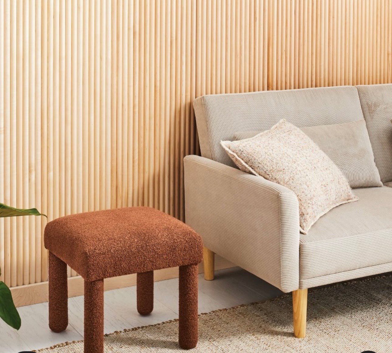 Upholstered Square Stool Ottoman - Rust Boucle