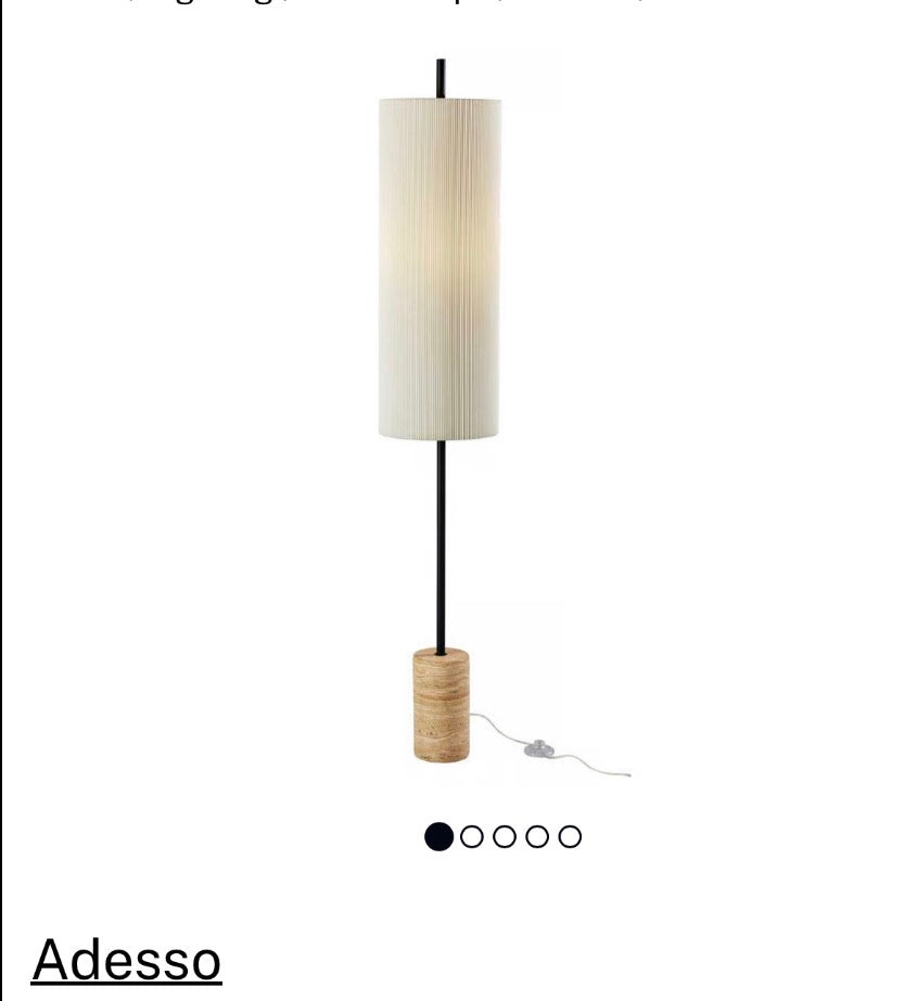 Adeso Eleanor Floor Lamp - Black w/ Off-White Pleated Shade