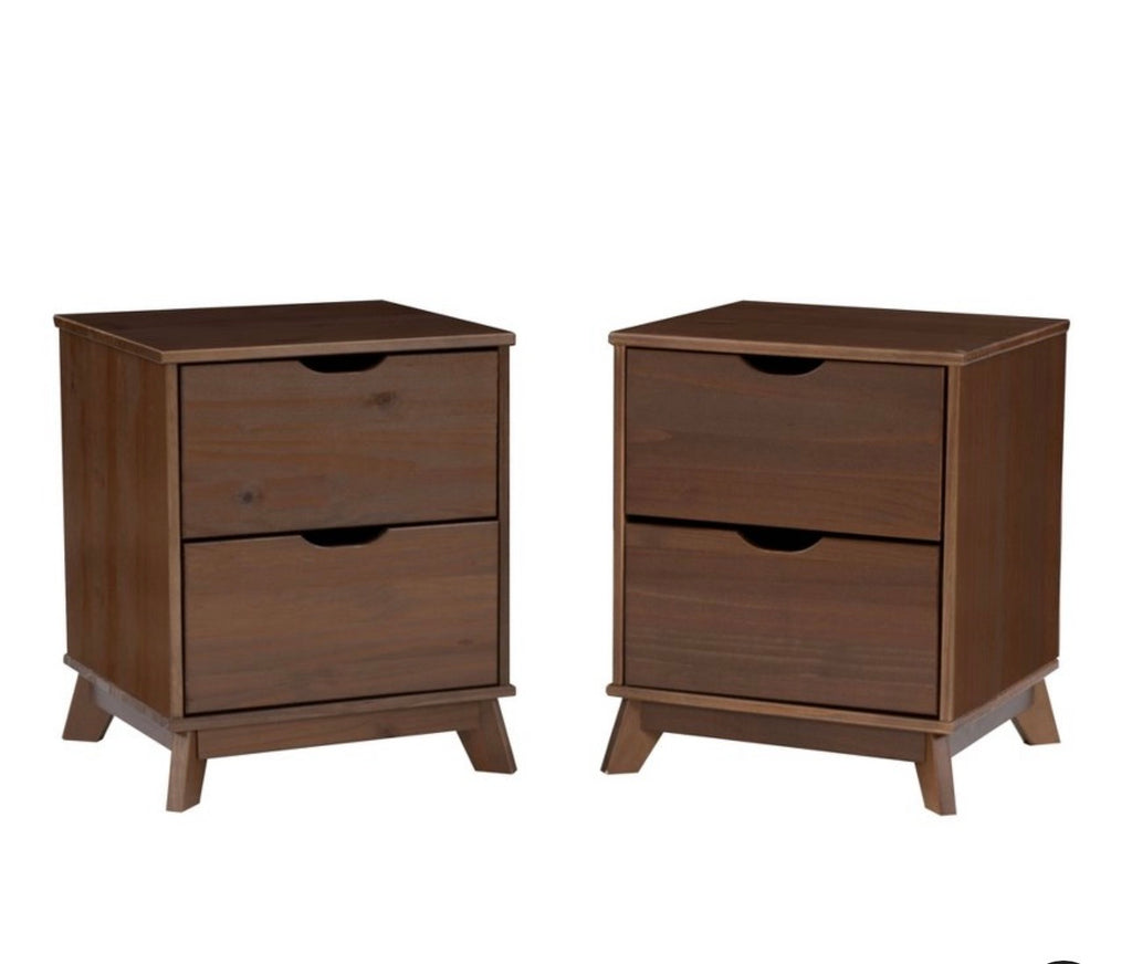 Powell Fordham Walnut Solid Wood Set of 2 Two Drawer Nightstands