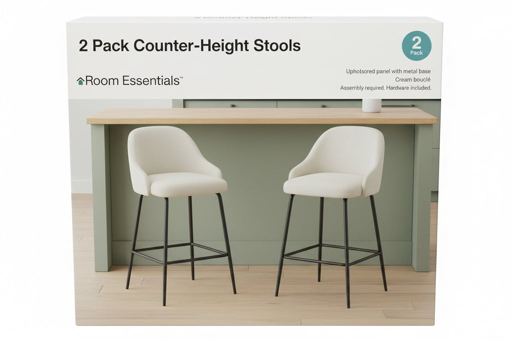 Room Essentials Counter-Height Stools (2 Pack) - Cream Bouclé