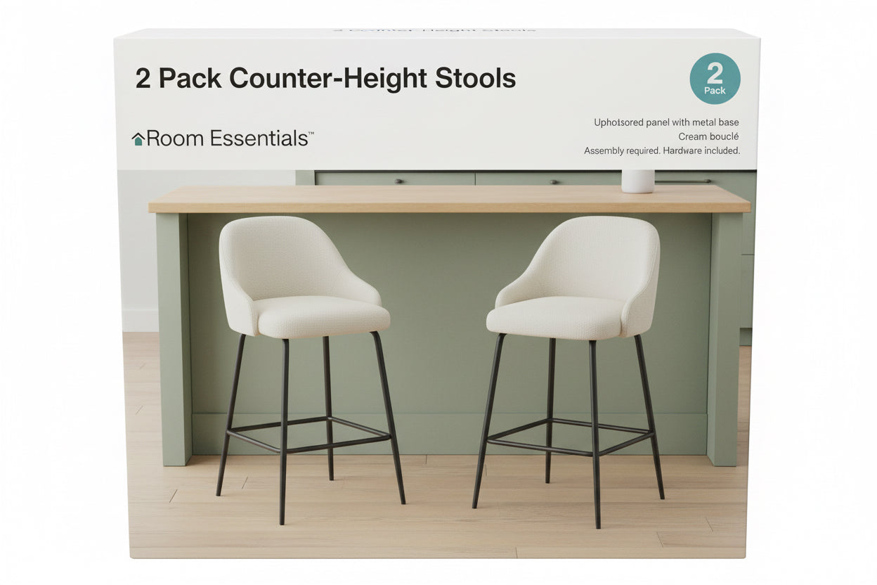 Room Essentials Counter-Height Stools (2 Pack) - Cream Bouclé