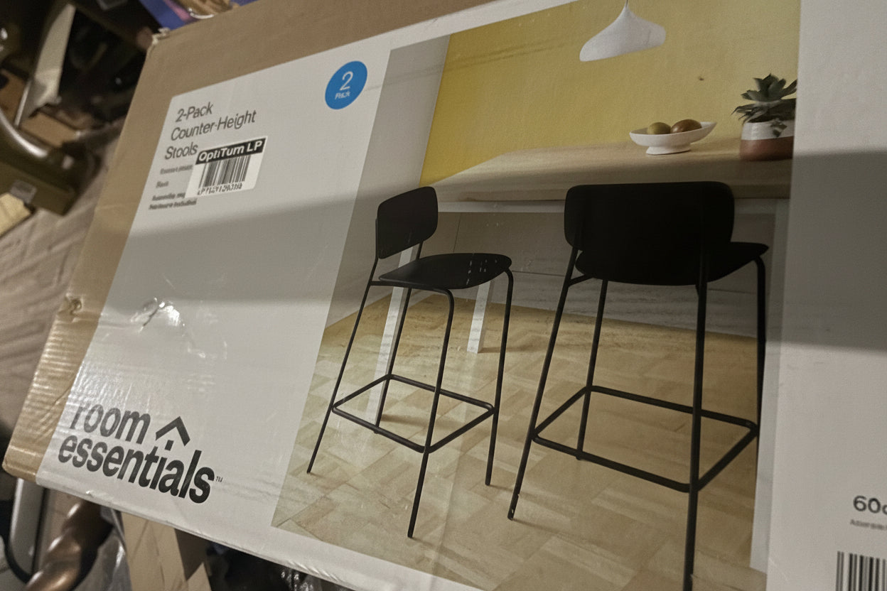 Set of 2 Black Metal Bar Stools