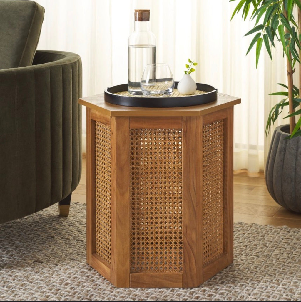 Safavieh Lazelir Hexagon Cane Accent Table - Natural