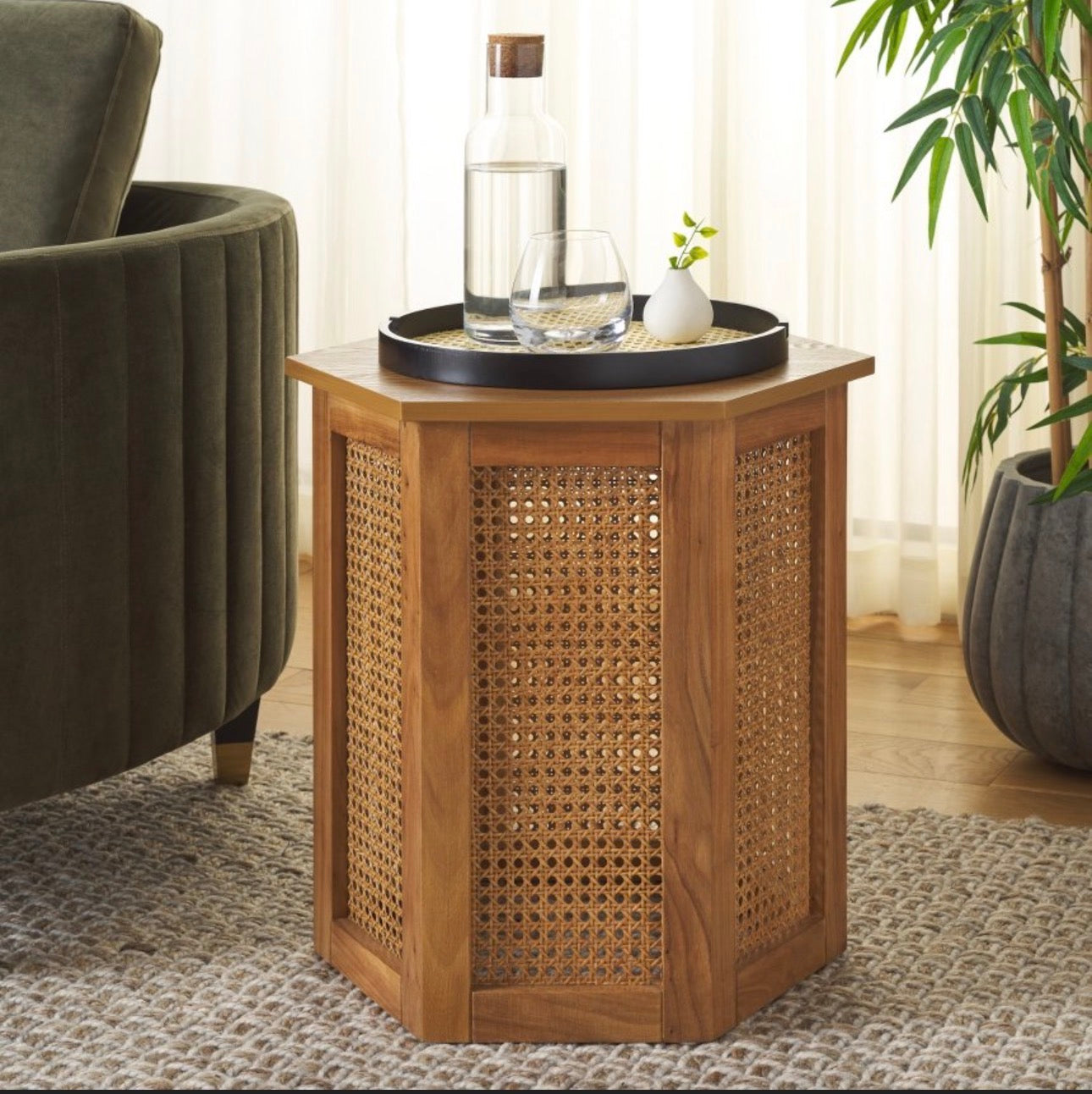 Safavieh Lazelir Hexagon Cane Accent Table - Natural