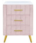Pink Velvet Nightstand with Gold Legs