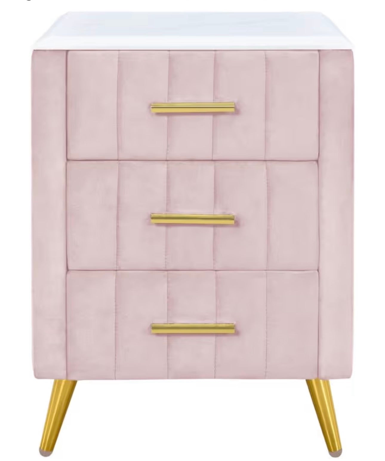 Pink Velvet Nightstand with Gold Legs