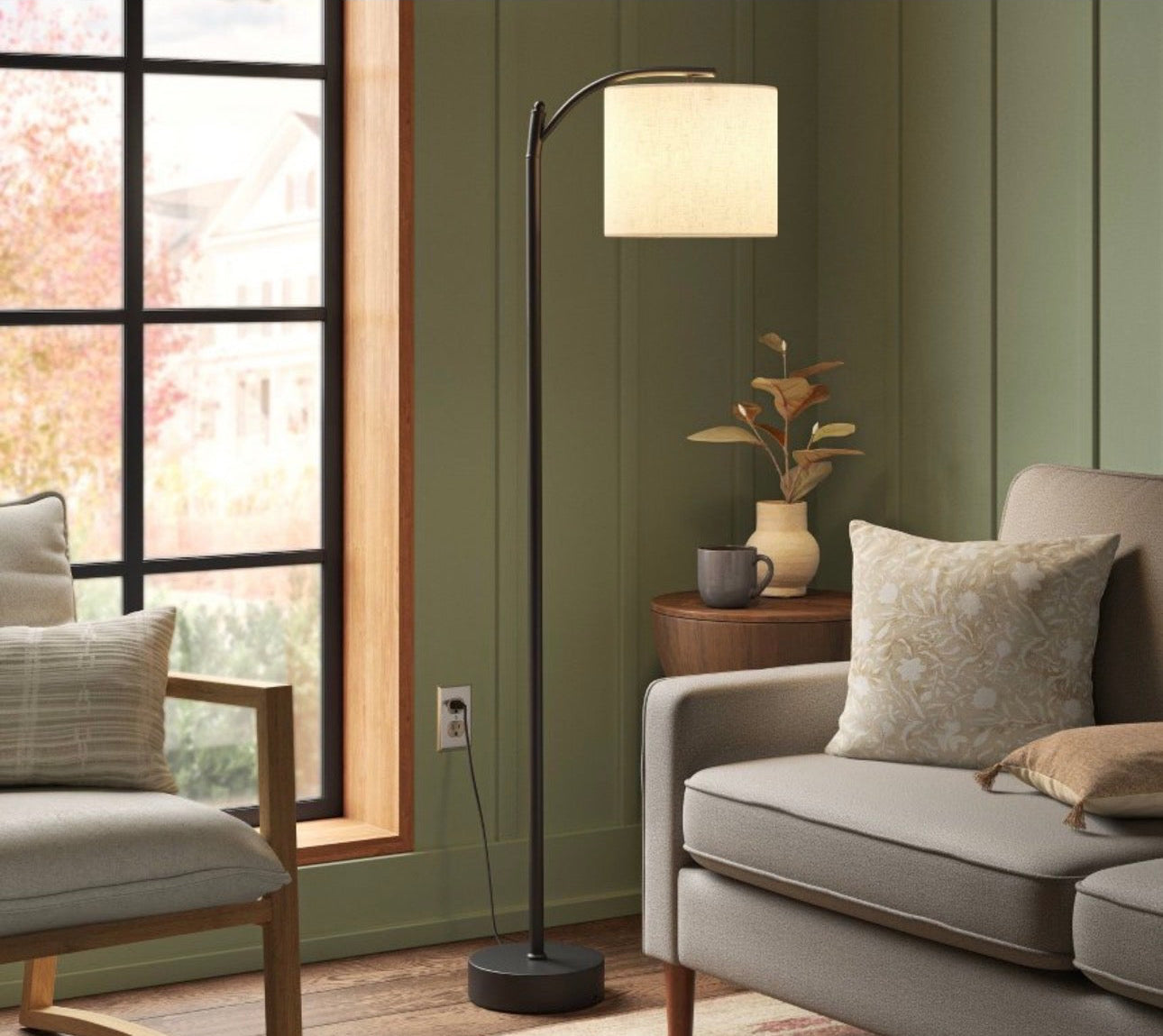 Threshold Downbridge Floor Lamp with Black/Tan Shade