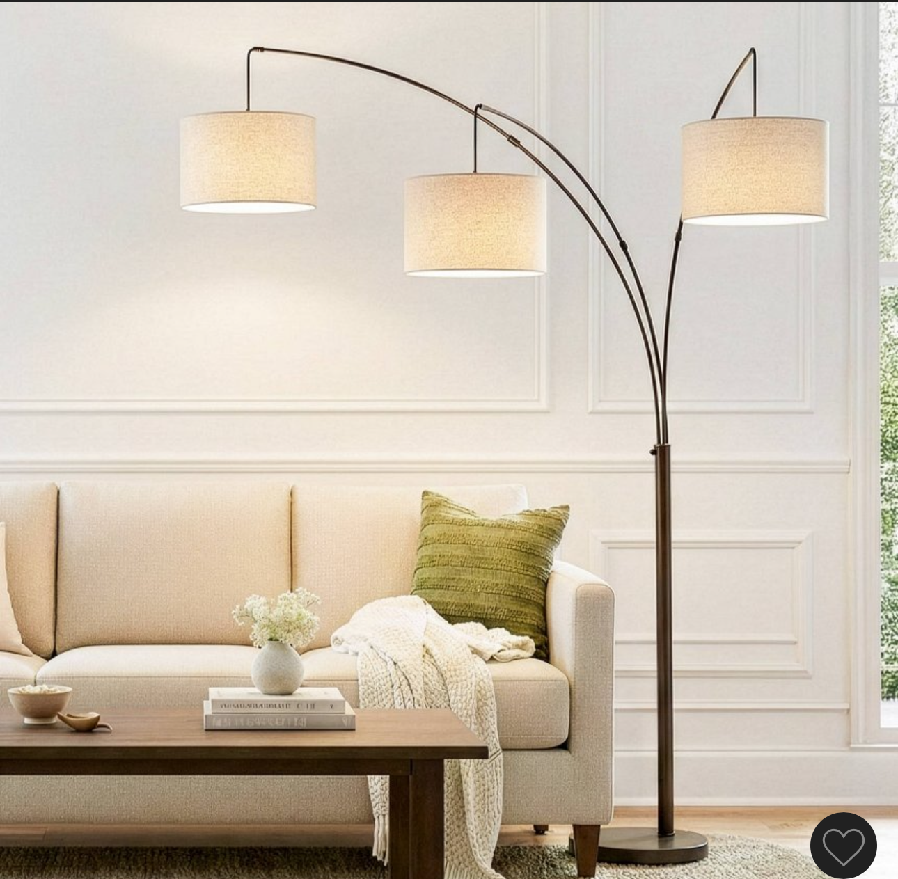 Threshold Arc Floor Lamp with 3 White Fabric Shades