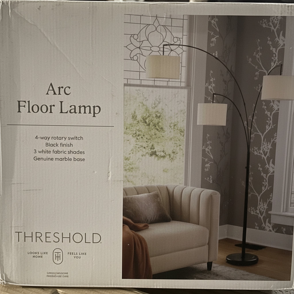 Threshold Arc Floor Lamp with 3 White Fabric Shades
